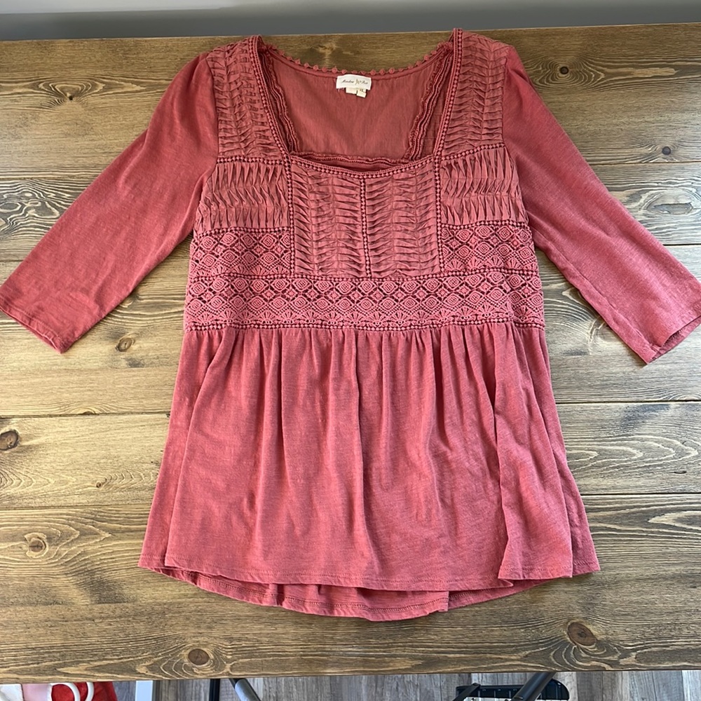 Anthropologie Meadow Rue 3/4 Sleeve Salmon Top Size Medium